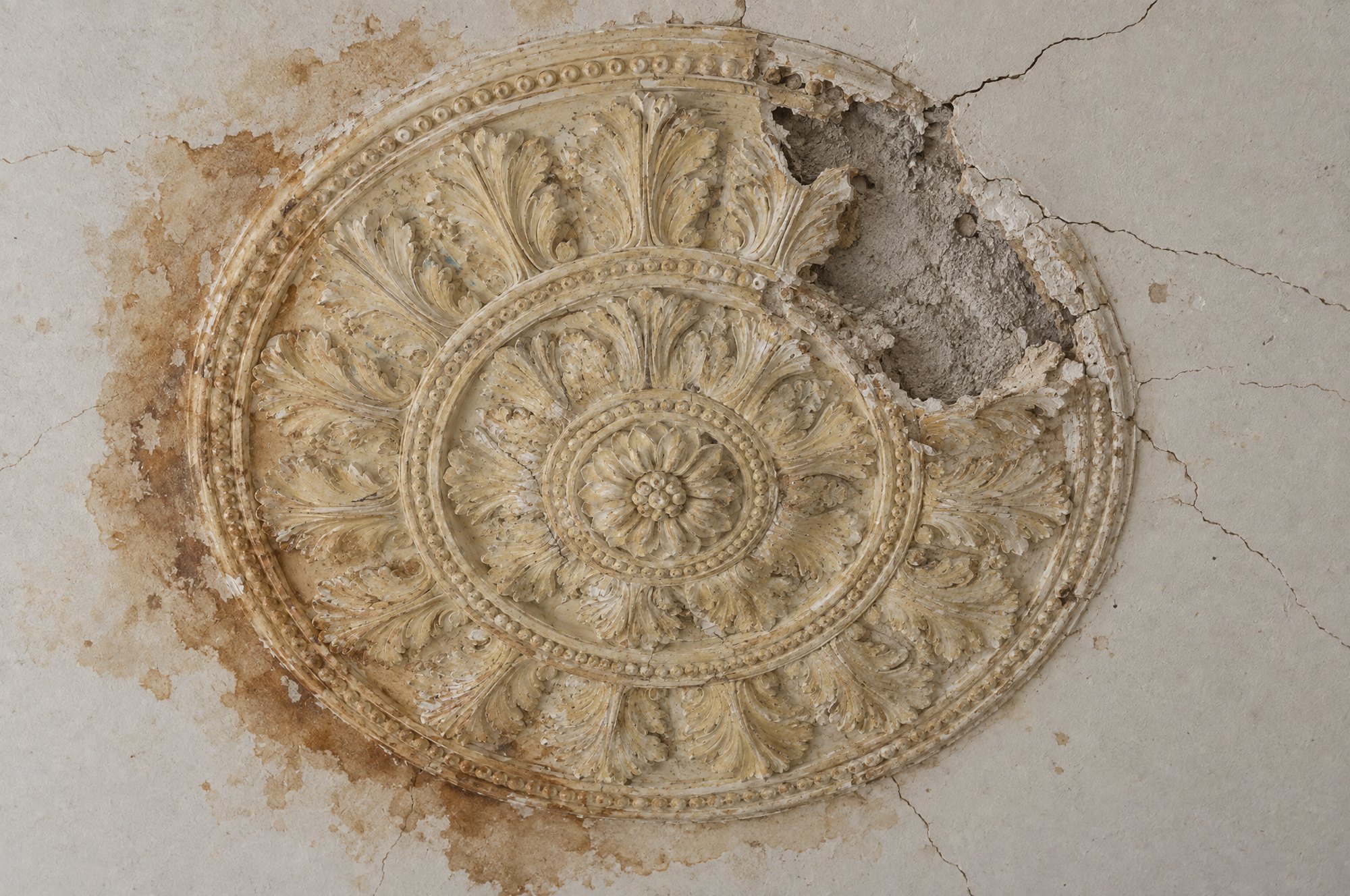 Ceiling medallion with a missing quadrant of ornament